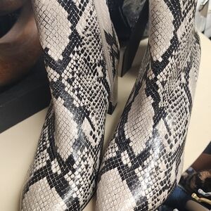 Marc Fisher Black and Cream Snakeskin Ankle Boots
